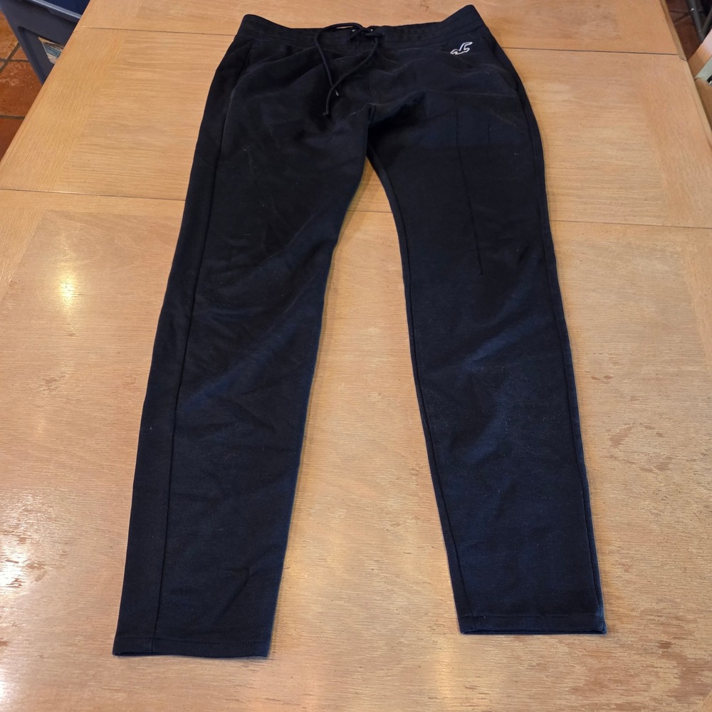 Hollister Mens Black Jogger Track Pants Medium Drawstring Embroidered Logo Slim